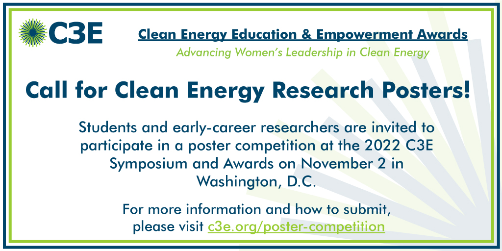 Apply for the C3E student poster competition by Sept 1. The most compelling poster submissions will be selected for presentation at the C3E Symposium in DC on Nov 2. Don't miss this great opportunity. #C3Ewomen c3e.org/poster-competi…
