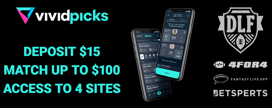 DLFootball's tweet image. Our best offer yet!  

Get access to 4 terrific sites by joining @VividPicks &amp;amp; depositing a min of $15 (matched up to $100)!

dynastyleaguefootball.com/2022/08/03/get…