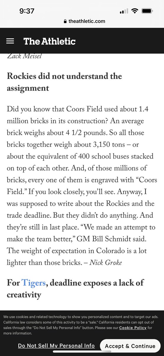 The challenge was to summarize your team’s activity at the trade deadline in one paragraph. The Rockies were the one team that did jack squat. Yet @nickgroke, national treasure that he is, nailed the damn thing. theathletic.com/3474257/2022/0…