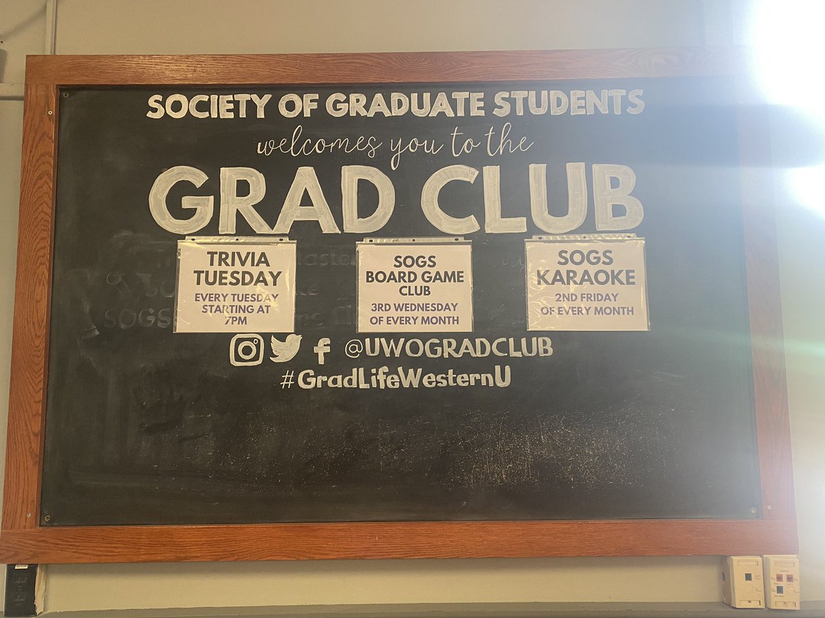 Joel_Welch's tweet photo. So I stayed away from the Grad Club (@uwogradclub) for one day to go to Grand Bend and they changed the sign on me… 🙂

#GradLifeWesternU #SOGS #GradClub https://t.co/B4AqBmlzJM