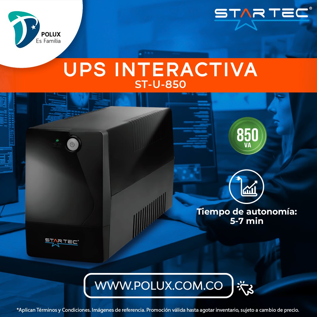 PoluxSas's tweet photo. 😱🌟¡TUS EQUIPOS SON MUY IMPORTANTES PARA QUE NO LOS CUIDES!🤯 UPS INTERACTIVA DE 850 VA STARTEC🧡

Tiempo de Autonomía de 5 a 7 minutos para un PC🔥

Encuéntralo en https://t.co/tnyOldHOmV

#startec #tecnologia #tecno #innovacion #productos #bogota #colombia #medellin #UPS https://t.co/I998comzHT
