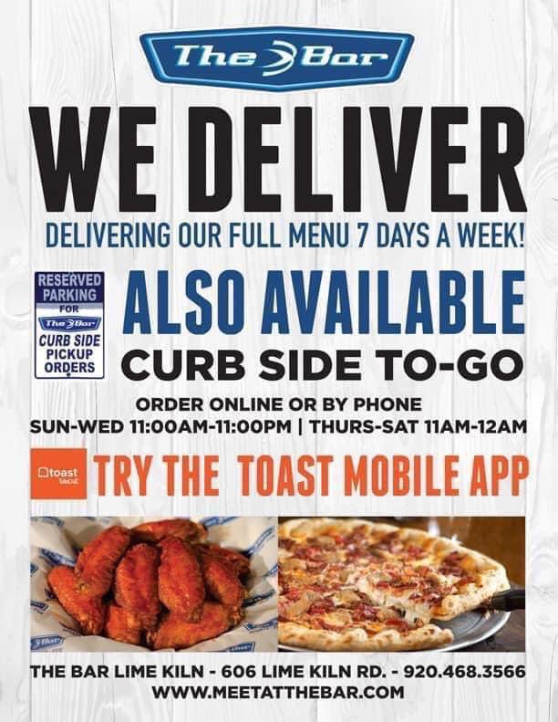 Kitchen open from 11am-11 pm today place your order online at meetatthebar.com or call 920-468-3566