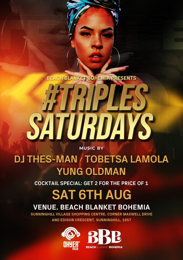 DjThesMan's tweet photo. Join us this coming Saturday, 06 August 2022 for another edition of #TripleSSaturdays at @BBB_RestoBar, Sunninghill - Sandton.
Music by yours truly, @_YungOldMan & @TobetsaLamolaSA
R.O.A.R https://t.co/eqiud9hTdj