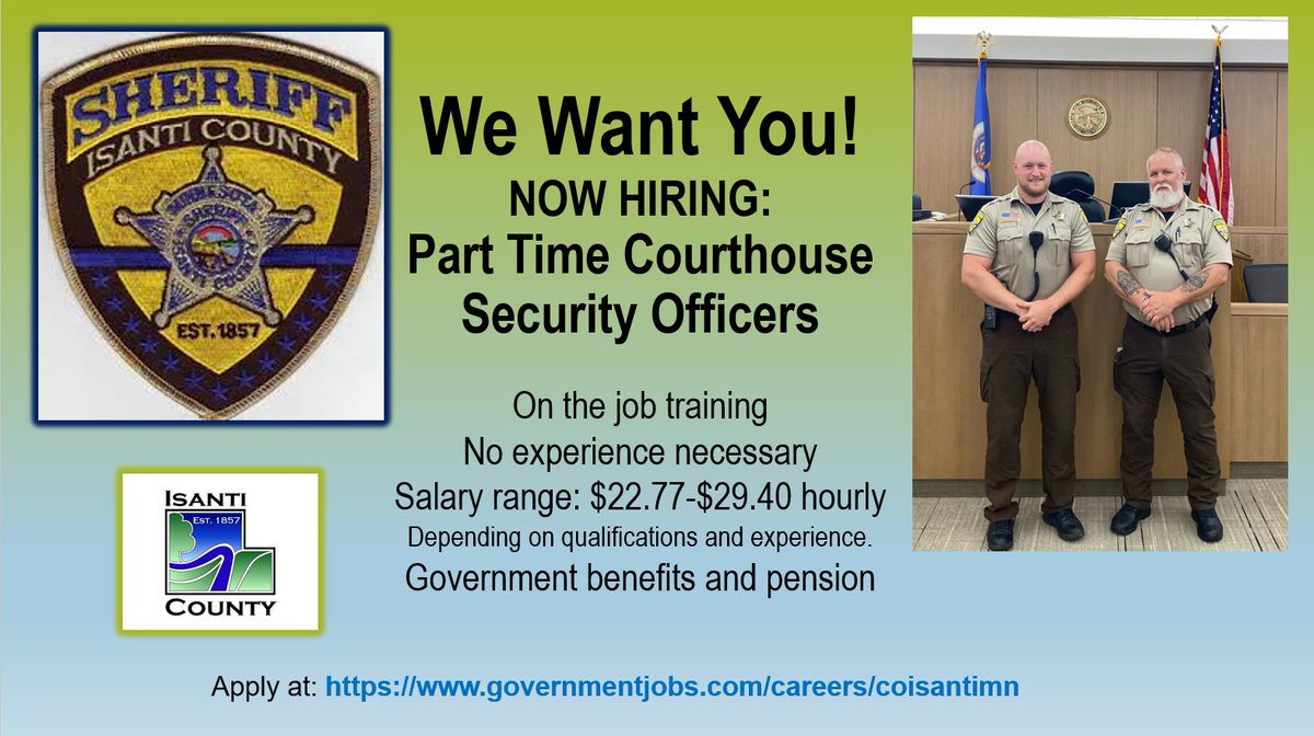 CountyIsanti's tweet photo. Join our @IsantiMNSheriff team! https://t.co/fczeypLAyF https://t.co/U7VKvZdhrf