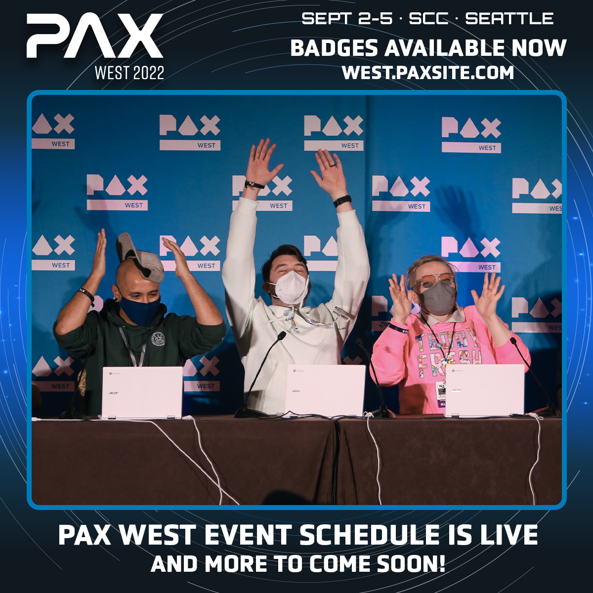 Check it out 👀! The #PAXWest 2022 schedule is now live at PAXWest22.com/Schedule! Don't forget, that this is a living page and will have more events and details pop up in the coming days. Stay tuned for more news!