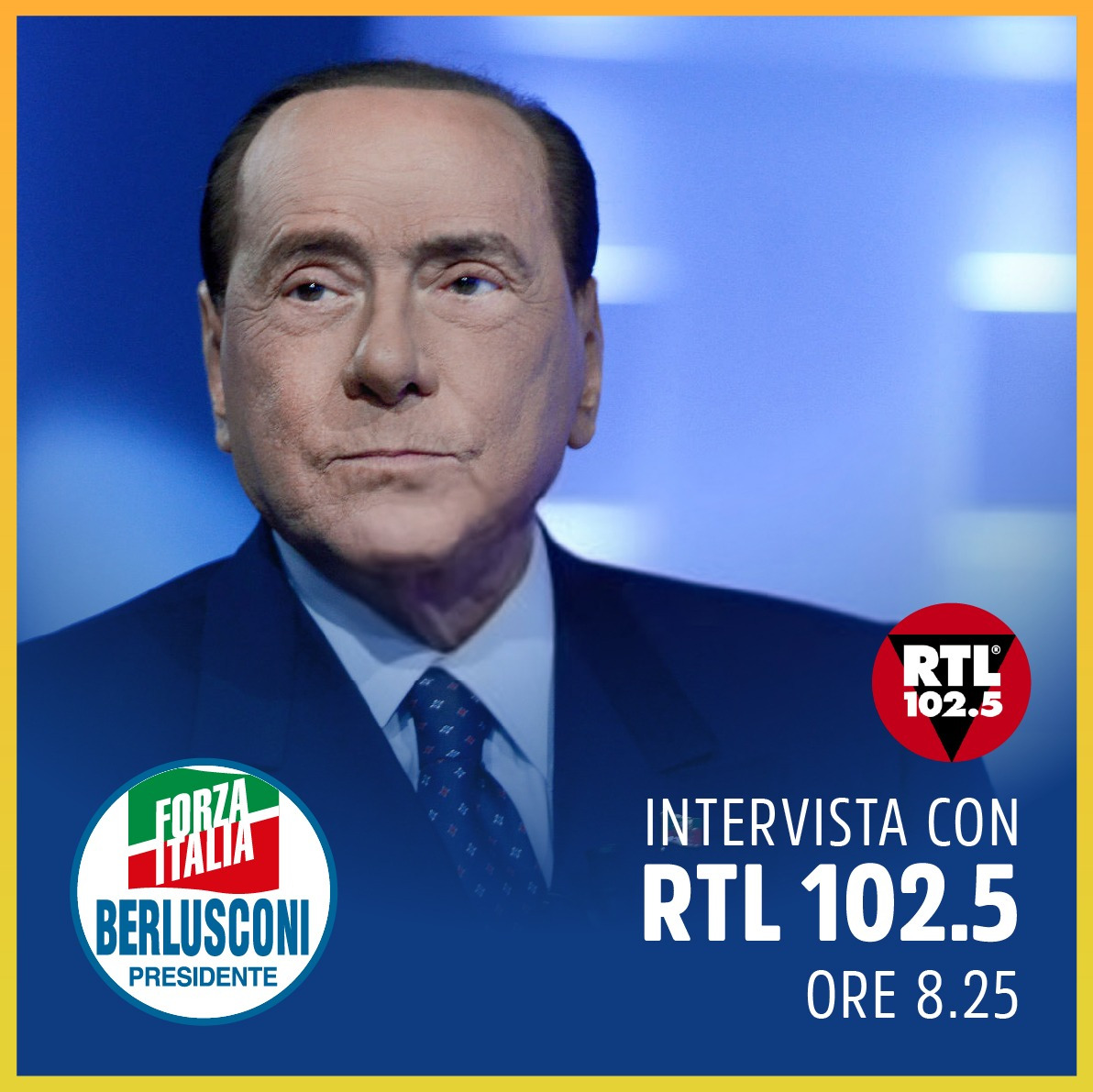 berlusconi's tweet photo. Domani sarò intervistato su @rtl1025 alle 8:25! https://t.co/bKHhZ4CpTu