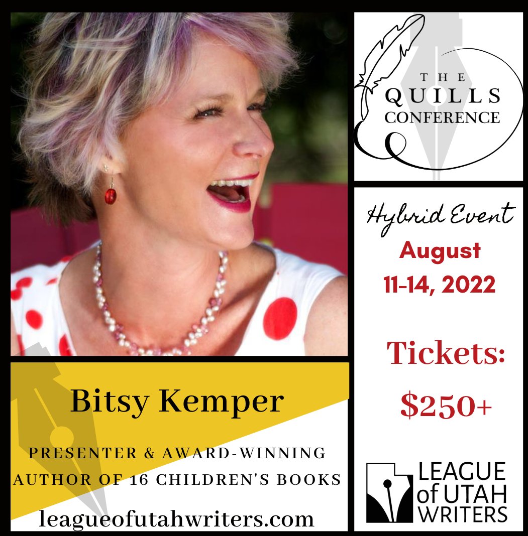 BitsyKemper's tweet image. Who's heading to #QuillsConference22? Online or in person, your call. Would love to meet you either way! leagueofutahwriters.com 
#LeagueOfUtahWriters
#Quills2022
#WritingToChangeTheWorld
#Quills22