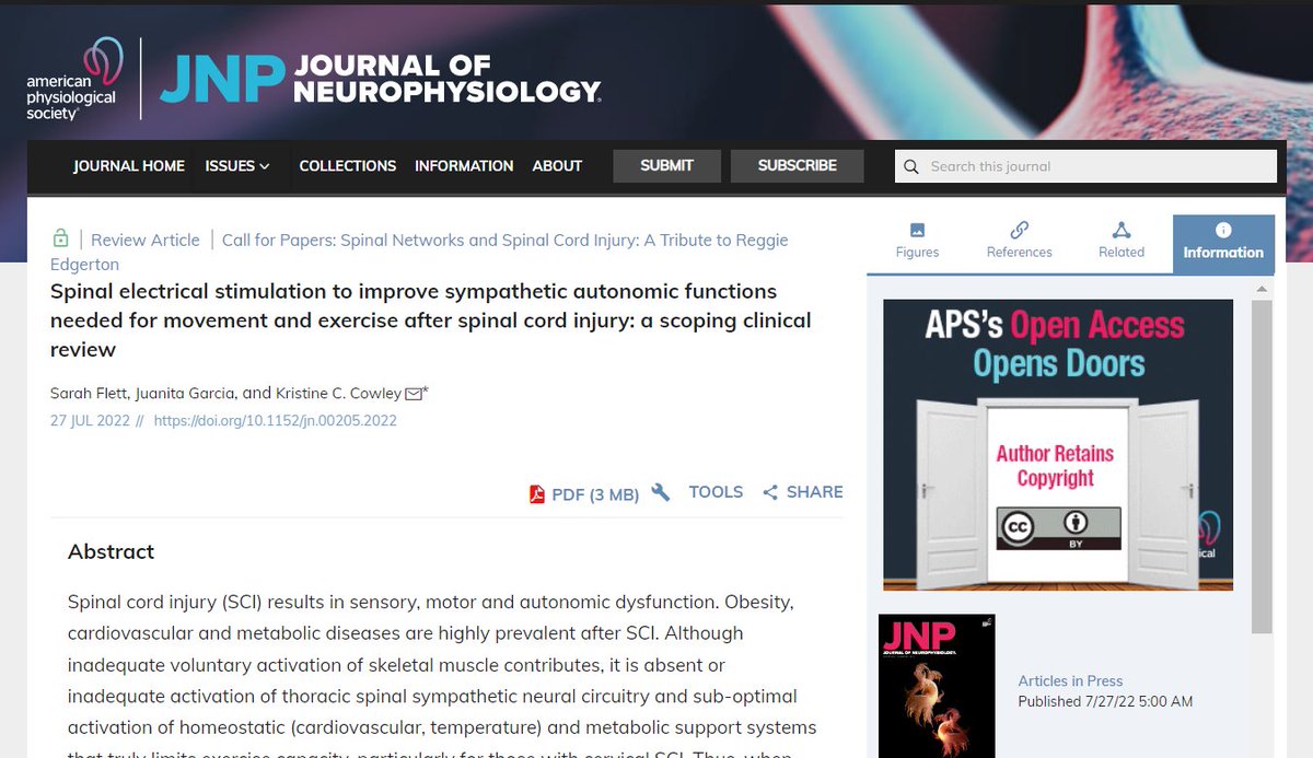 JNeurophysiol's tweet photo. #ArticlesInPress "Spinal electrical stimulation to improve sympathetic autonomic functions needed for movement & #exercise after spinal cord injury: a scoping clinical review" by Sarah Flett, et al
https://t.co/xoOO0FlXU6
#Transcutaneous #TemperatureRegulation #epidural https://t.co/07WqnZT7cm