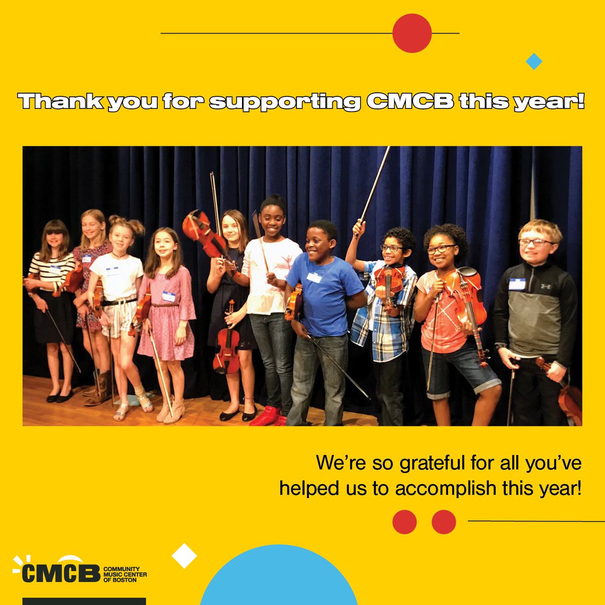 cmcbdotorg's tweet photo. Today, we're celebrating our wonderful supporters who've helped us accomplish so much in 2021-2022, including our work with 16 community partners, multiple community performances, two visits with Yo-Yo Ma, a full flood recovery, and more! THANK YOU for your support! https://t.co/2BiG1BqEUE