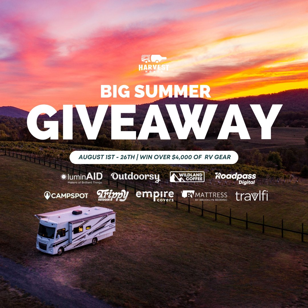 TrippyOutdoor (@trippyoutdoor) on Twitter photo We’re excited to partner with <a href="/HarvestHosts/">Harvest Hosts RV Camping</a> for the annual BIG Summer Giveaway! 🎉 Enter at l8r.it/9UOF to win over $4000 in high-quality RV equipment! We’re excited to partner with <a href="/HarvestHosts/">Harvest Hosts RV Camping</a> for the annual BIG Summer Giveaway! 🎉 Enter at l8r.it/9UOF to win over $4000 in high-quality RV equipment!