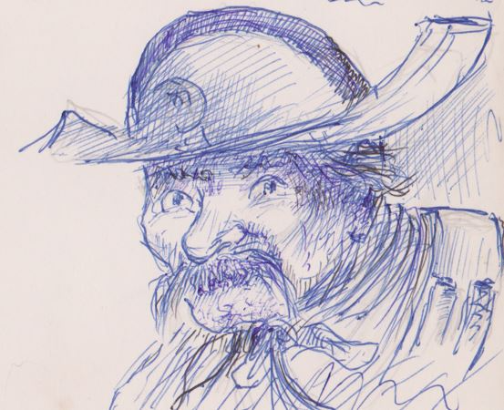 AAXC_15's tweet photo. Un autre personnage de la galerie des Pleaudiens de la Belle Epoque croqués par Raymond Mil : le tambour de ville et Suisse Pierrou Maurel, cordonnier de son état et héraut des proclamations officielles. A voir à Pleaux jusqu'au 20 août, de 15h00 à 18h30, Place d'Empeyssine. https://t.co/RDLlb9IZ4E