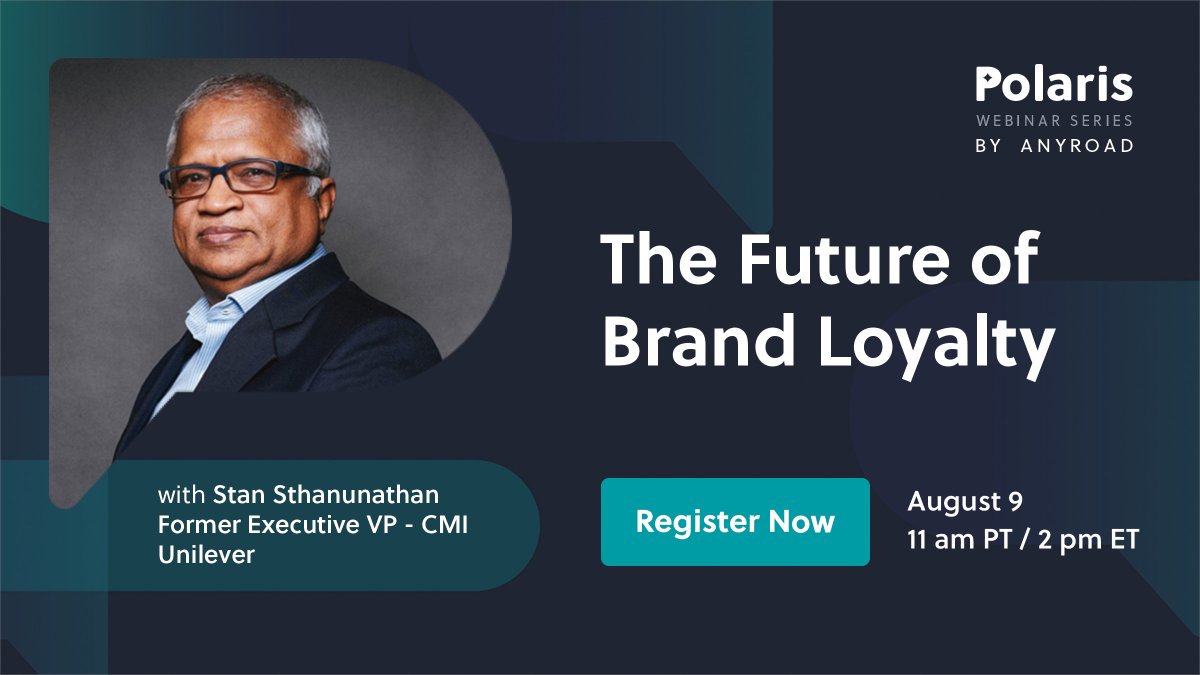 anyroad's tweet photo. Curious to discover what the future of brand loyalty holds? Join us on August 9th for a live episode of Polaris with Stan Sthanunathan, Former Executive VP of CMI at Unilever.

Register now 👉 https://t.co/P5OVIn4jc3
 
#experientialmarketing #experiential #brandloyalty https://t.co/bbU43EB3Gm