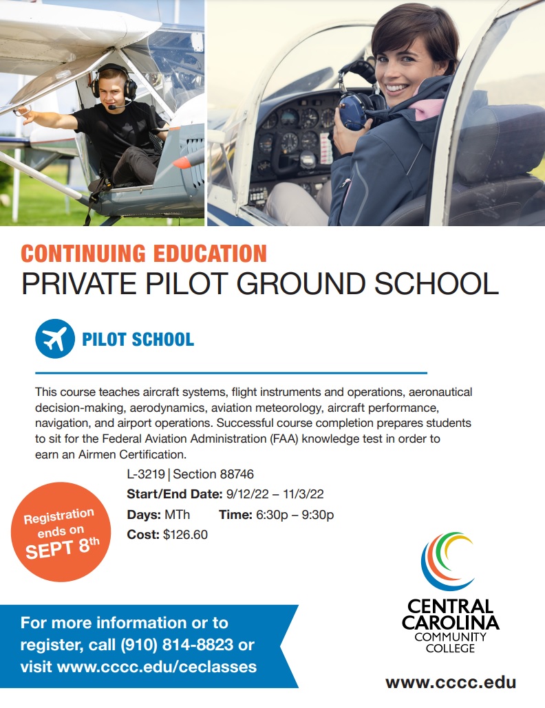 "There's no such thing as a natural-born pilot." (Chuck Yeager) Whether you want to pilot a plane for personal enjoyment, or help fill that commercial gap, this <a href="/iamcccc/">CCCC</a> course is a 1st step to flying. Register at cccc.edu/ecd/find-class…
