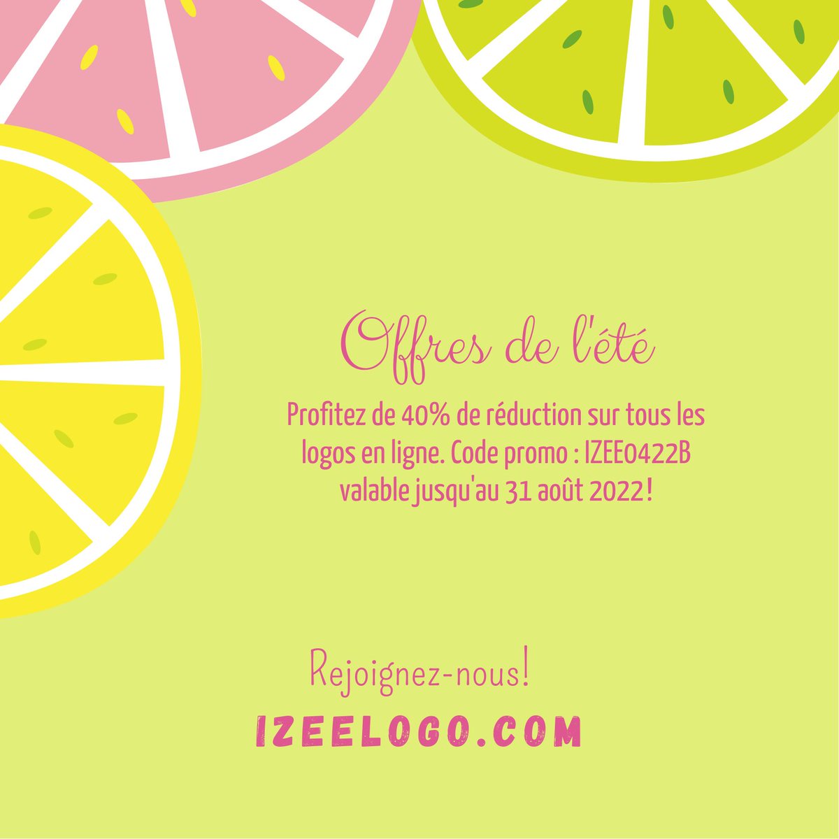 Le mois d'août est là ! Vous pensez déjà, vous entrepreneur.e.s à la rentrée prochaine. Démarrez votre activité avec un #logo pro pas cher. 40 % de réduction sur tous nos logos en ligne avec le code #promo : IZEE0422B valable jusqu'au 31 août 2022
izeelogo.com/fr