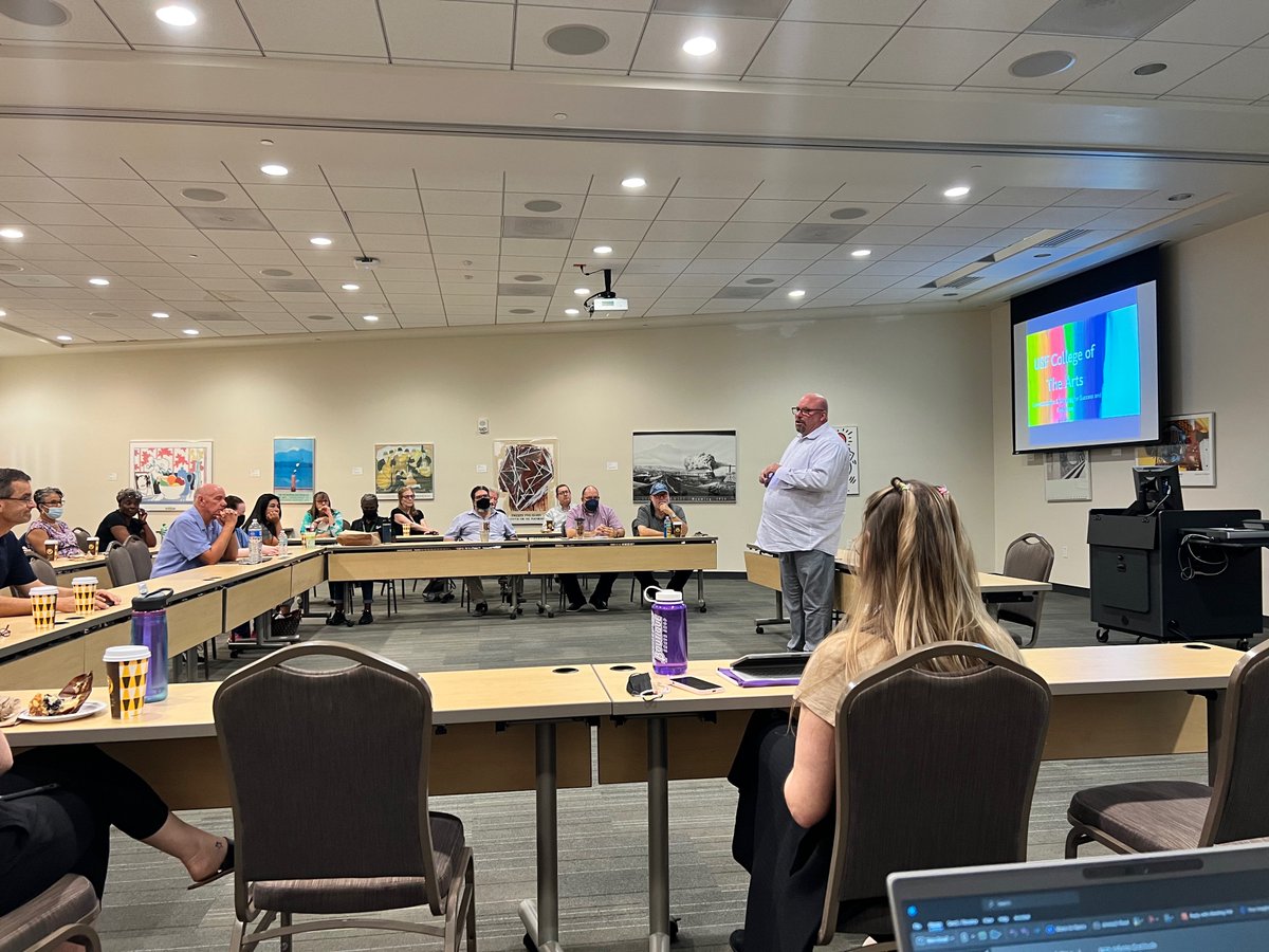 USF_HR's tweet photo. USF College of the Arts summer retreat! The team discussed emotional intelligence, VUCA, communication, and several other topics including a fun poetry activity! #USF #GOBULLS https://t.co/2wBdHjEPiA