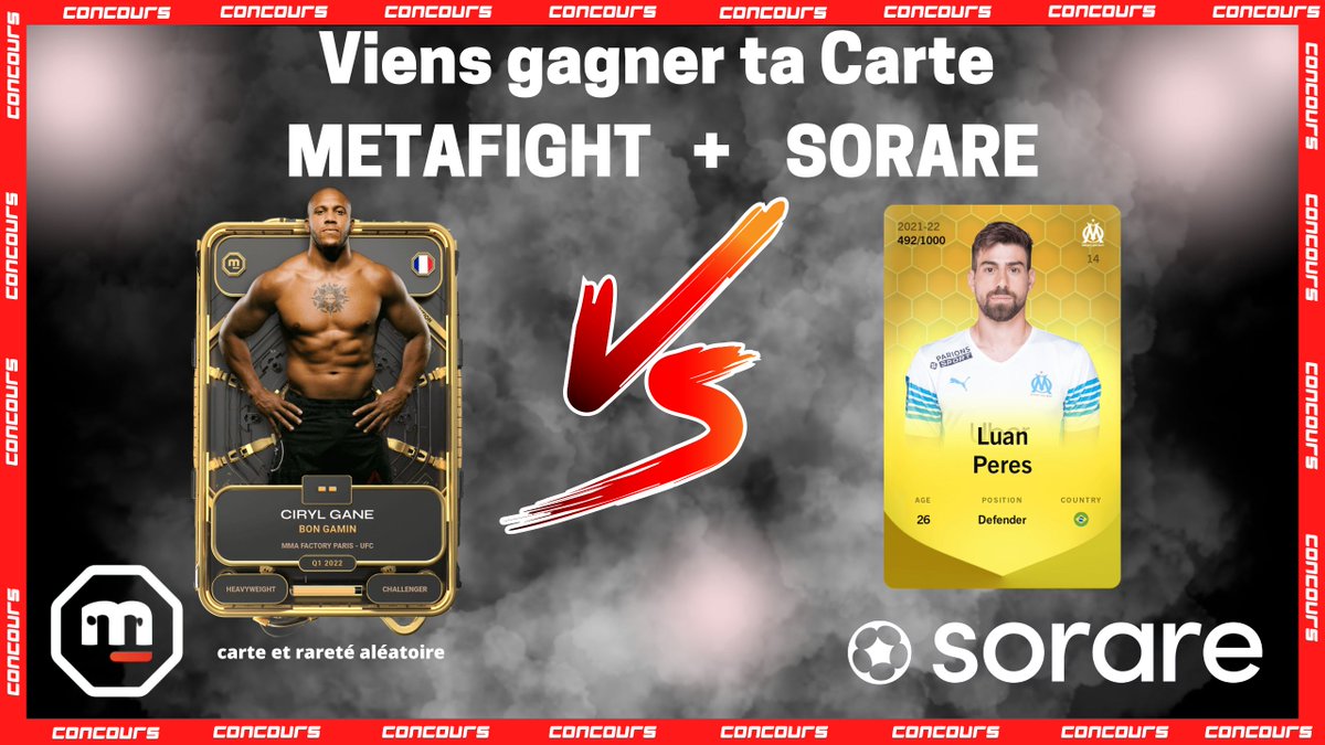 DeglingoMPG's tweet photo. Très fier de vous proposer ce concours pour gagner une Carte @MetaFightOff  Aléatoire + une carte Limited Luan Peres @sorare

Pour Participer :
1. Follow @MetaFightOff @DeglingoMPG 
2. S'inscrire au Discord METAFIGHT https://t.co/prreBL35L2
3. RT ce post

Tirage MARDI 9 Aout https://t.co/KjpDegp7gc