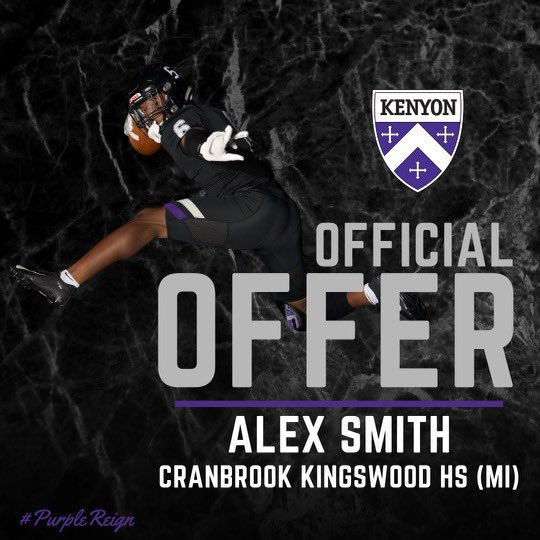 alex_smith2023's tweet photo. After a great conversation with @IanMGood i’m excited to receive an offer from @KenyonFootball!! @CNehasil40 @CoachLaF1 @CranbrookFB https://t.co/cW6NabWc5I