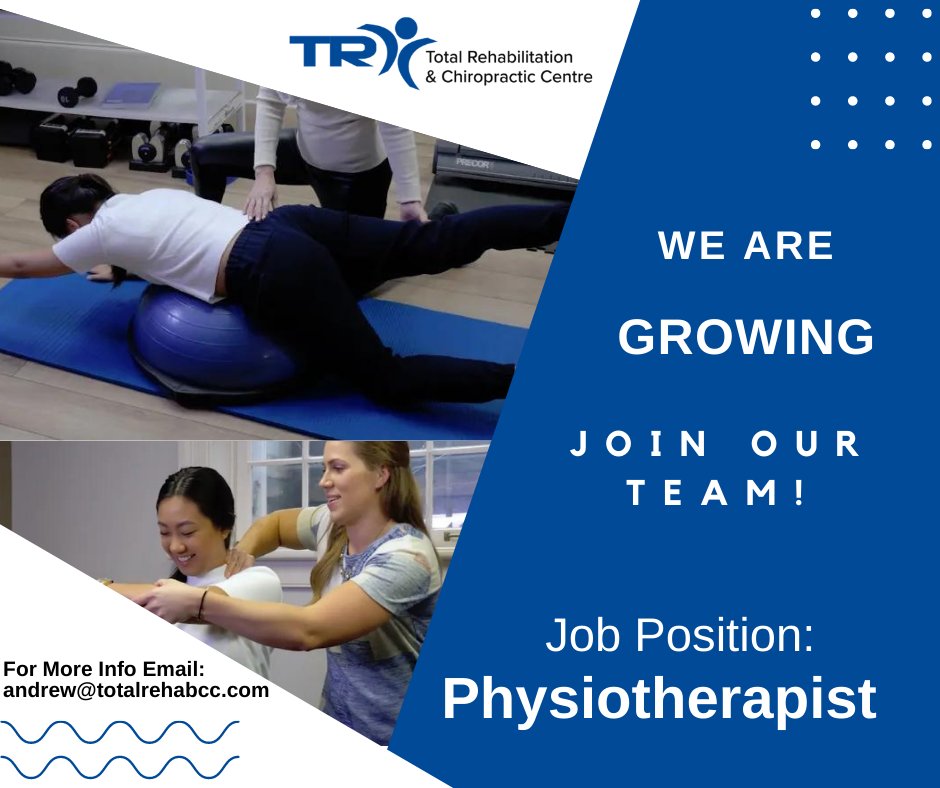 TotalRehabCC's tweet image. TRCC is looking for a dynamic #Physiotherapist to join our #team! If you are a highly motivated, patient-oriented therapist that works well in a team environment, TRCC is a great opportunity for you!
More info: linkedin.com/jobs/view/3185…

#thornnhill #vaughan #richmondhill #markham