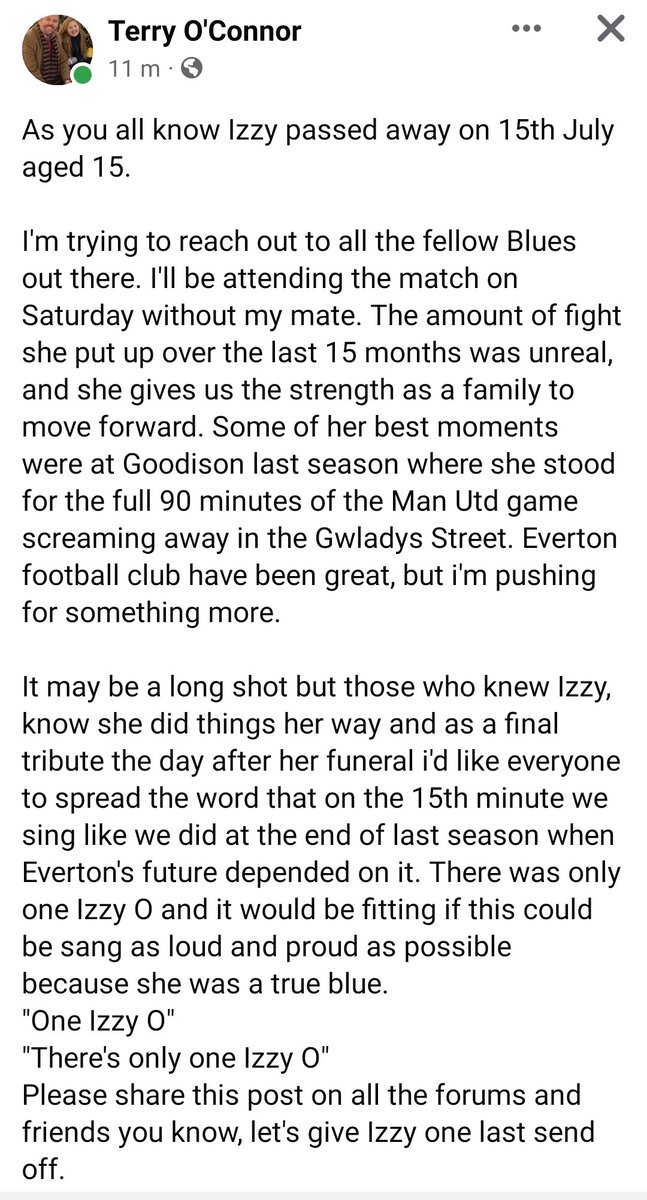 NBoycott's tweet photo. All My #Everton mates, and anyone else who sees this, please share for an Amazing Girl and a True Blue 💙 https://t.co/STGeDd7X06