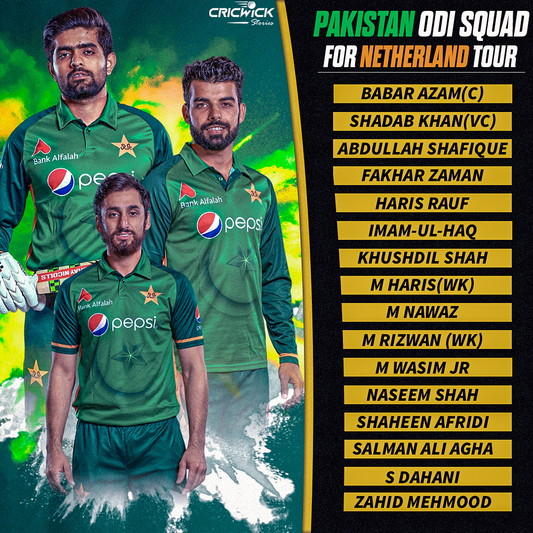 StoriesCW's tweet image. - @SalmanAliAgha1 &amp;amp; @iNaseemShah included in the ODI squad for the tour of Netherlands 🇳🇱

- Are you satisfied with this squad❓

#CricWickStories #pakvsneth #ODIs #CricketTwitter