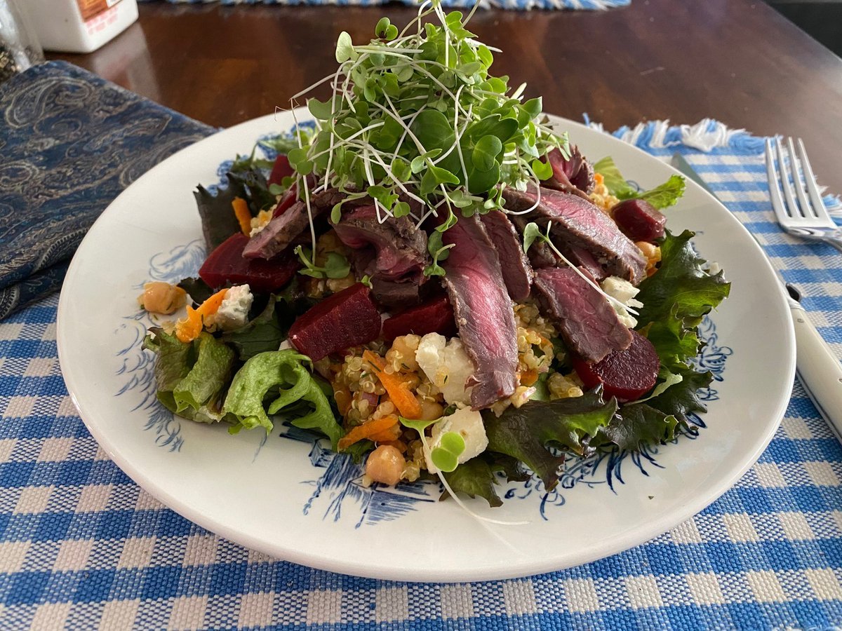 ALLWaysLocal's tweet photo. Are you looking for the perfect summer dish? Try this warm quinoa chickpea steak salad with @ALLWaysLocal Fire &amp; Ice 🔥 #microgreens. This is great on its own or wrapped in lettuce or a tortilla.

🥗 Recipe on our Instagram page: https://t.co/vSRo3uYcXT #shoplocal https://t.co/f7j52u8Dbo