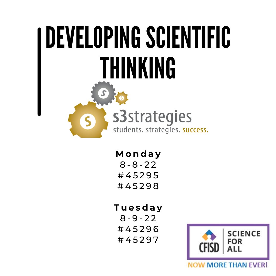 CFISDScience's tweet image. Excited to host S3Strategies! Join the sessions during August PD! @s3strategies @FlanaganPam