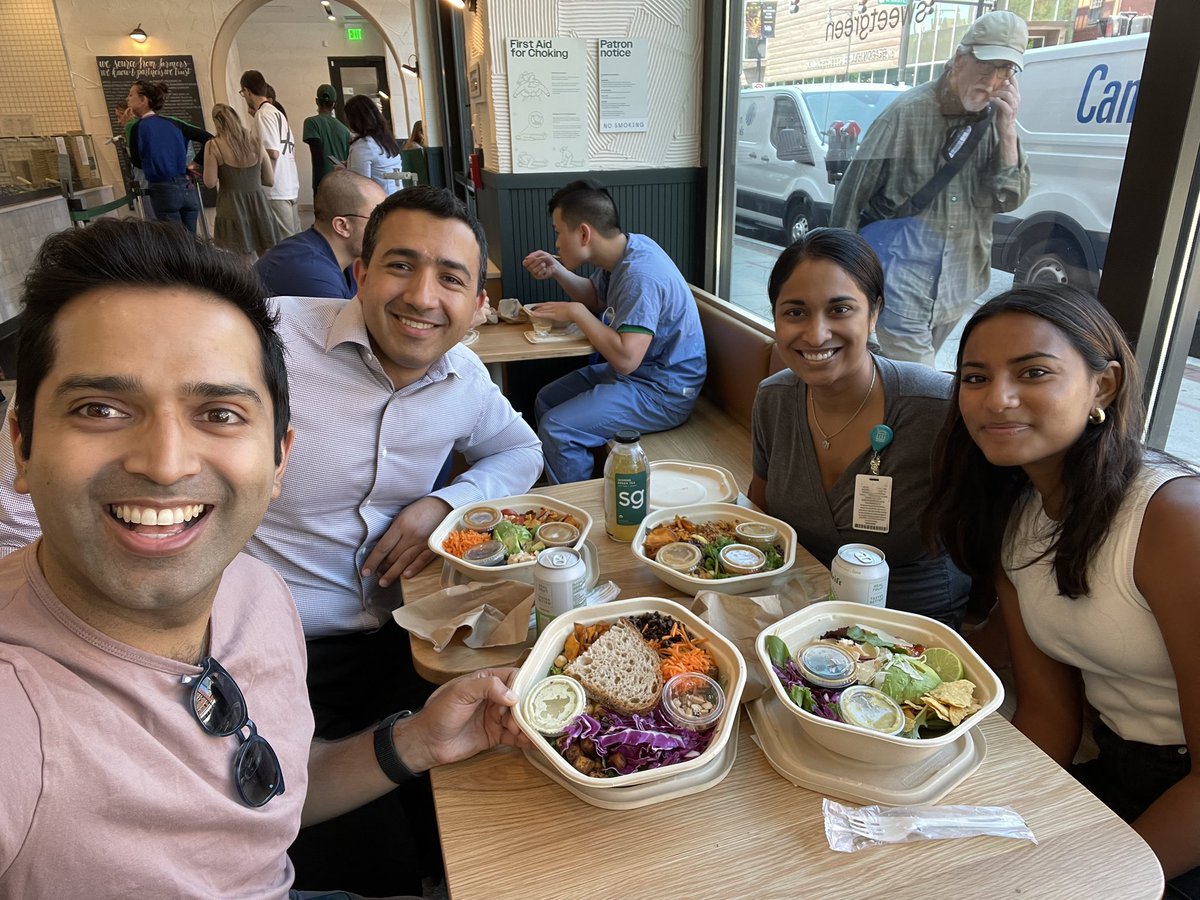 aklfahed's tweet photo. Team lunch discussing cardiology, genetics, and life with this smart and good looking group of colleagues.   

After a week on the Mediterranean, we agreed I fit in as South Asian. 

@RomitB_MD @kparuchuri @ninakathiresan @pnatarajanmd https://t.co/FFHTEZk8eG