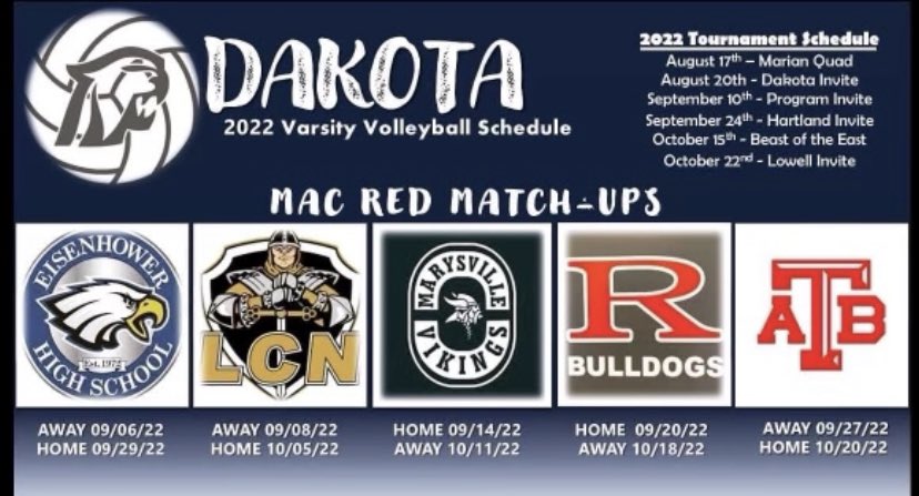dakotavball's tweet photo. 2022 season schedule is out!! Be ready to come and support💙💚 https://t.co/7CbphlnLbt