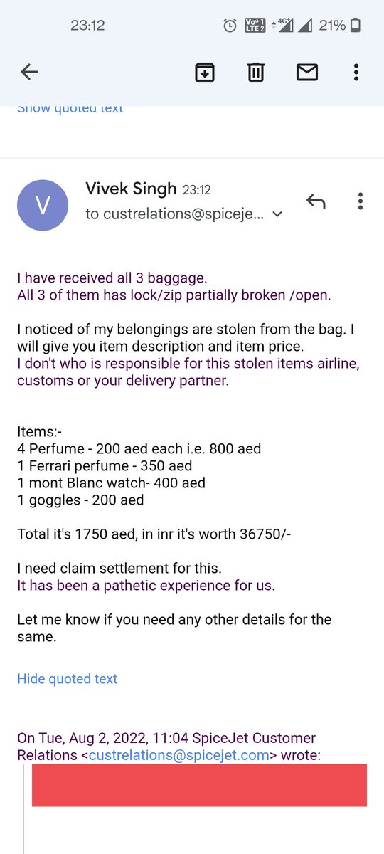 vksingh1990's tweet image. What to do now?
Stolen items is the last one can expect when luggage is already delayed by airline. Simple pathetic @flyspicejet #spicejet #stolenitems #baggage #delay