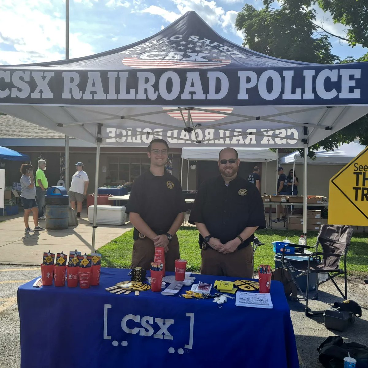 CSX Special Agents A. Tanis (L) and J. Furman (R) gave presentations to 125 people and contacted over 200 during the combined Marseilles and Ottawa National Night Out last night.