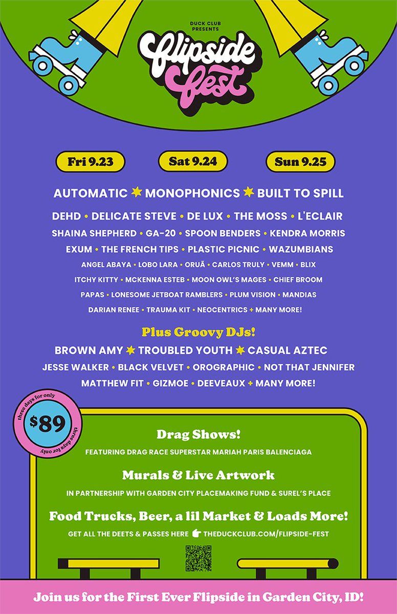We're flippin out over #Flipside Fest lineup! Join us Sept 23-25, 2022 just over the river in Garden City, ID with <a href="/duckclubboise/">Duck Club</a>!

👉 theduckclub.com/flipside-fest/