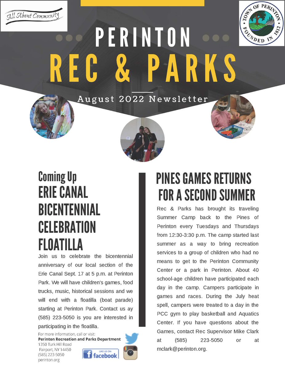PerintonRec's tweet image. The August Rec &amp;amp; Parks e-Newsletter is available at perinton.org.