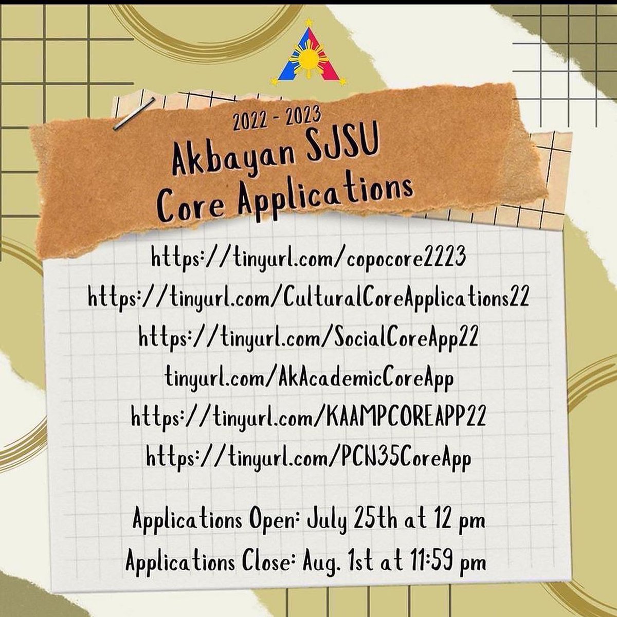 adrxeanne's tweet photo. core applications have been extended to the 6th! ✨
please visit their respective forms below to apply for a core. it’s a great way to make new friends and strengthen connections all while obtaining new leadership skills and an insight on how Akbayan runs. Apply today! ☺️ https://t.co/7xYCmfOezD