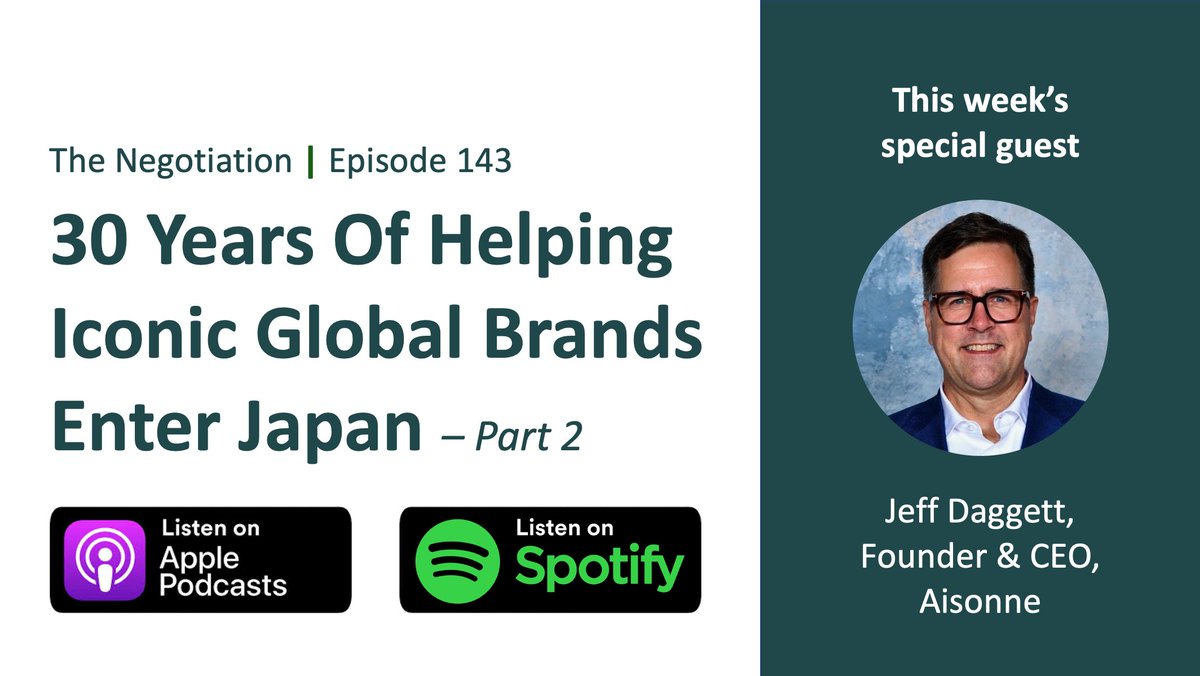 🎙 Announcing part 2 of this episode of #thenegotiationpodcast 🎙

Check out the back half of our conversation with Jeff Daggett on , a 30-year veteran of the #japanmarket:

Hit the link in the comments below to hear this "cant-miss" episode of the #podcast⬇️
