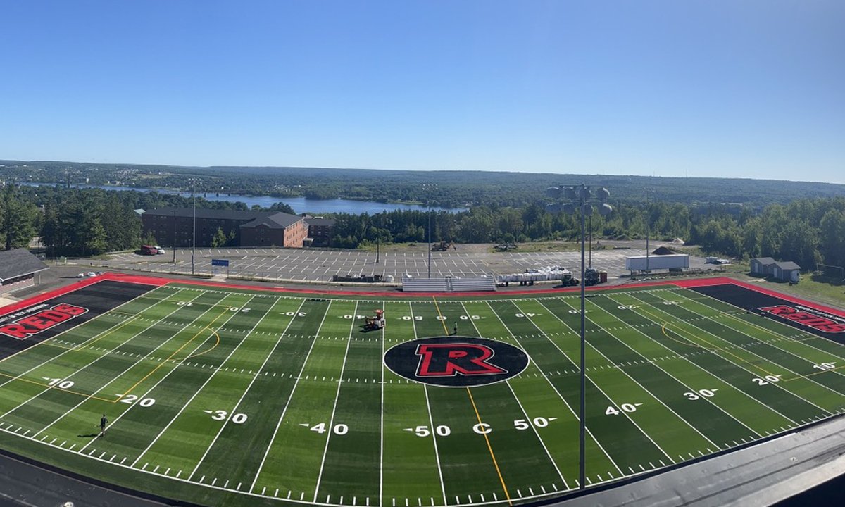 Stunning views of the almost complete <a href="/BMO/">BMO</a> Centre turf replacement project... from the roof of the Aitken Centre at <a href="/UNBFredericton/">UNB Fredericton</a> 

Nice job <a href="/GtrTurf/">GTR Turf</a>!
#goredsgo