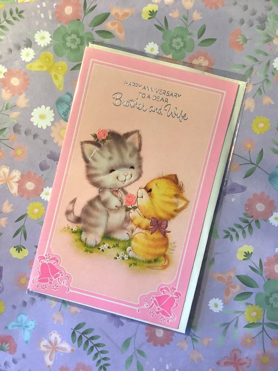 WatsonsVintage's tweet photo. These ADORABLE Cards are just £3.50 each in my #etsyshop : RARE Vintage/Retro Circa 1970s 'Happy Anniversary To A Dear Brother &amp; His Wife' Pevril Card -Super Cute Cat Design - Vintage Loving Couple https://t.co/HiO2nb9KdK #Rare #Vintage #AnniversaryCard #RetroCard #CatDesignCard https://t.co/GGBlwy1Vb2