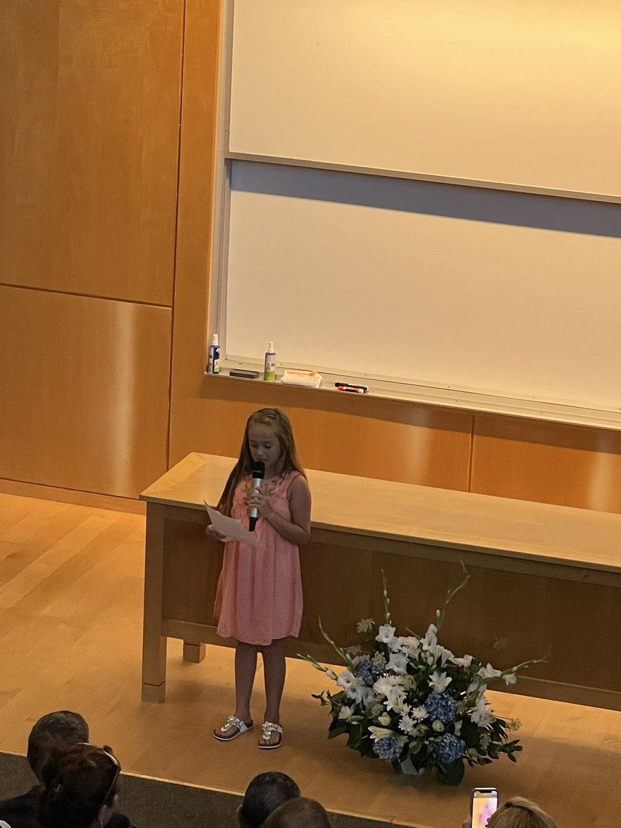 One of our 4th grade student students from West Kingston Elementary introducing Governor McKee this morning at the RIASP Summer conference ! She shared some of the wonderful things that make WKES a great school and her favorite things about her Principal Ms. Enck! 💙 #RIASP2022