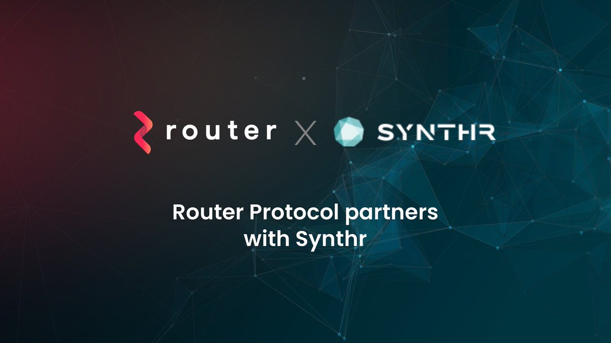 routerprotocol's tweet photo. We welcome our next partner - @synthr_defi on board to the world of Router Protocol, the future of interoperability🔮

We are happy to share that Synthr will integrate Router Widget to its platform &amp; Router will use Synthr’s zero-slippage swapping engine to execute atomic swaps🤝 https://t.co/qO7dufXwsZ