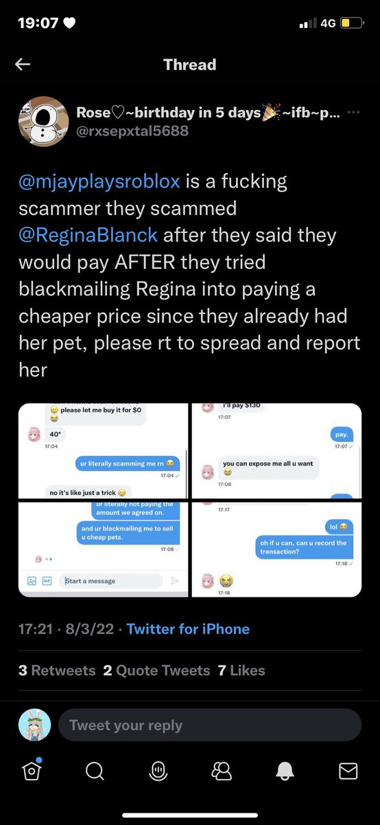 ReginaAlters's tweet photo. @viviqly someone who offered here is a scammer https://t.co/y8ykGSUf65