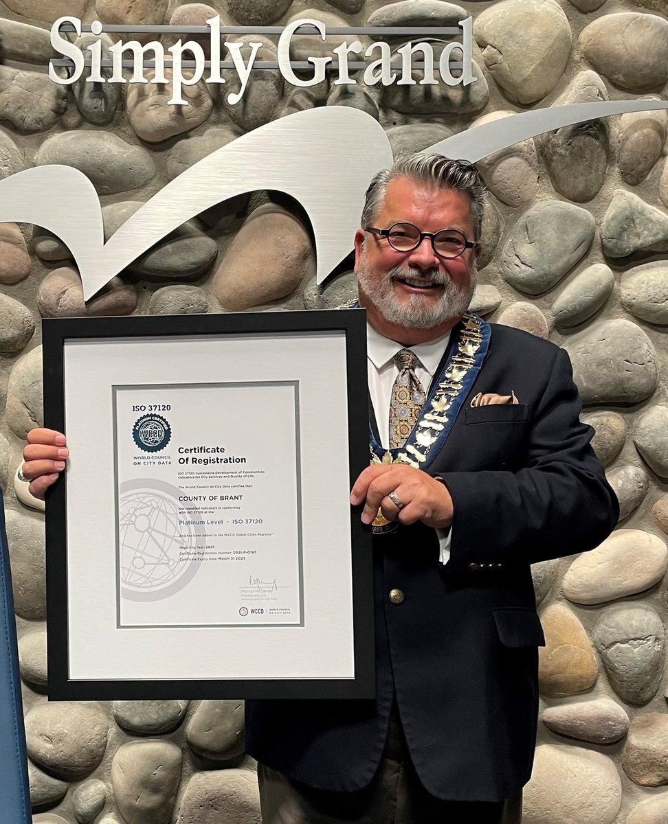 InvestinBrant's tweet photo. The County of Brant is thrilled to receive the ISO 37120 Platinum-level certification from the World Council on City Data (WCCD) for the third consecutive year.    
#BrantWorks https://t.co/Kyz09Lvema