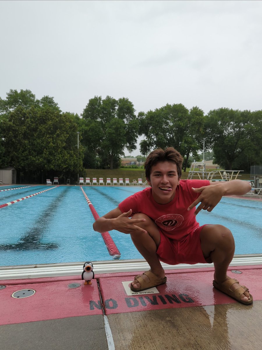 Parkcrest members, our pool is closed, we will reopen at 4:00. In the meantime you can enjoy a picture of our greatest guard enjoying the water with the weird dude in the red.