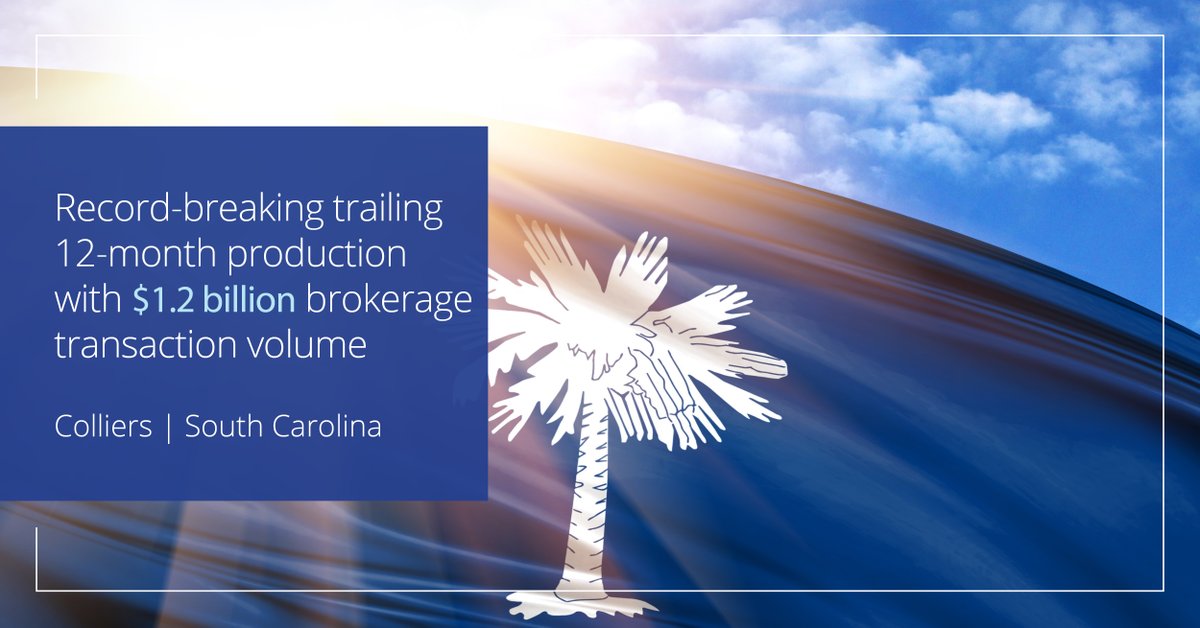 ColliersSC's tweet image. We are thrilled to announce a record-breaking trailing 12-month production for the company&apos;s brokerage operations with $1.2 billion in commercial real estate sale and lease transactions. Click to read more: hubs.ly/Q01j9j960