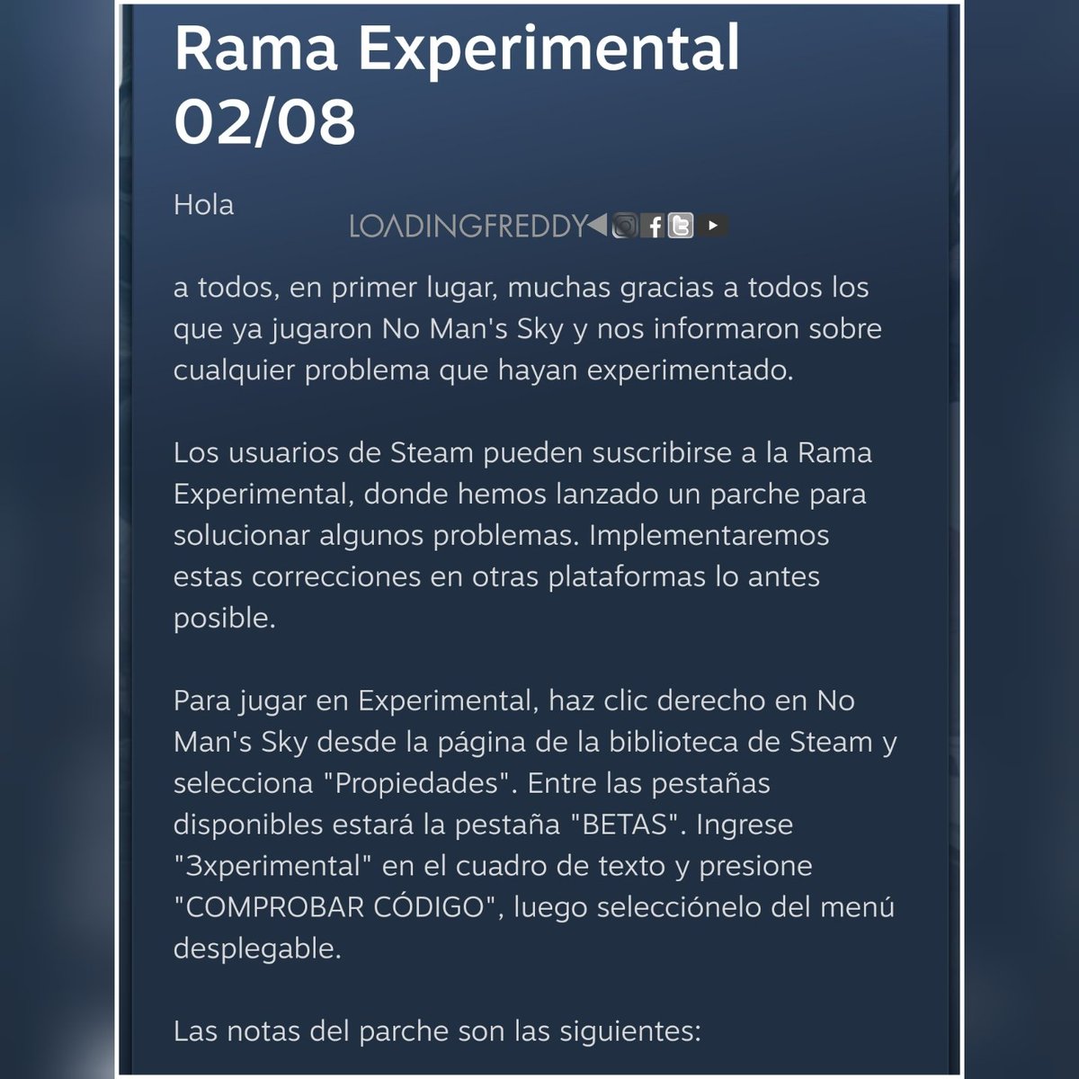 FreddyLoading's tweet photo. ⚠️Parche Experimental en Steam!
#NoMansSky #PC #Steam https://t.co/zk98Z15FrF