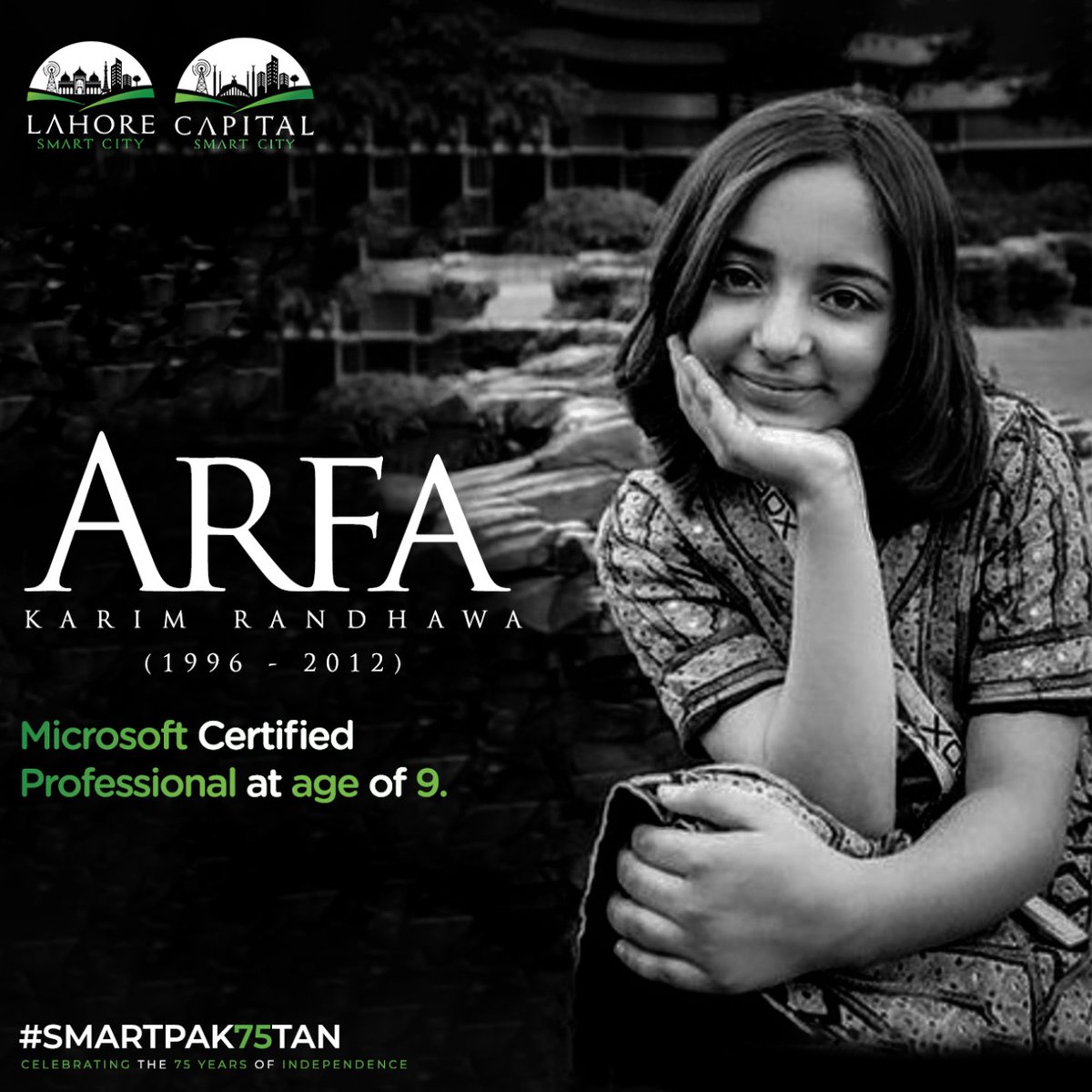 smartcitypk1's tweet photo. Her score in the Microsoft Test left Bill Gates speechless.
Swipe to learn more about Arfa Karim!
#SMARTPAK75TAN
#SmartProdigies #SmartCity https://t.co/kqxEGoeron