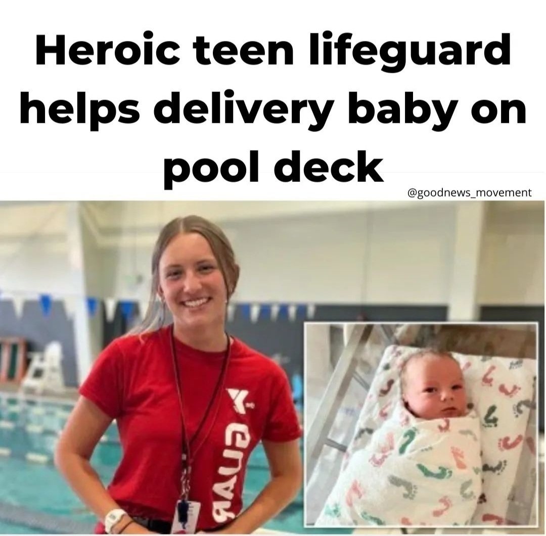 Natalie Lucas, 18, was the sole lifeguard on duty at the YMCA of Northern Colorado when a pregnant woman’s water broke last Sunday. ‘We knew the baby was coming. We just didn’t know if it was going to be a week, 2 weeks, or today,’..
(1/2)
