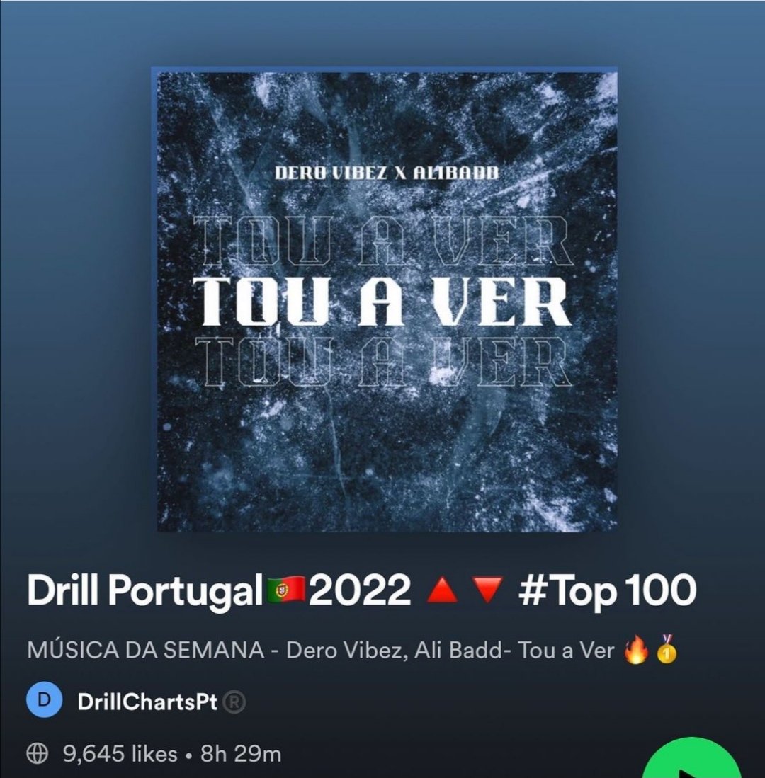 MÚSICA DA SEMANA: Dero Vibez, Ali Badd- Tou a ver 🔥 open.spotify.com/playlist/52cjI…
<a href="/DeroVibez/">DeroVibez</a>
<a href="/Spotify/">Spotify</a>
#Portugal
#portuguesedrill
#drilltuga🇵🇹