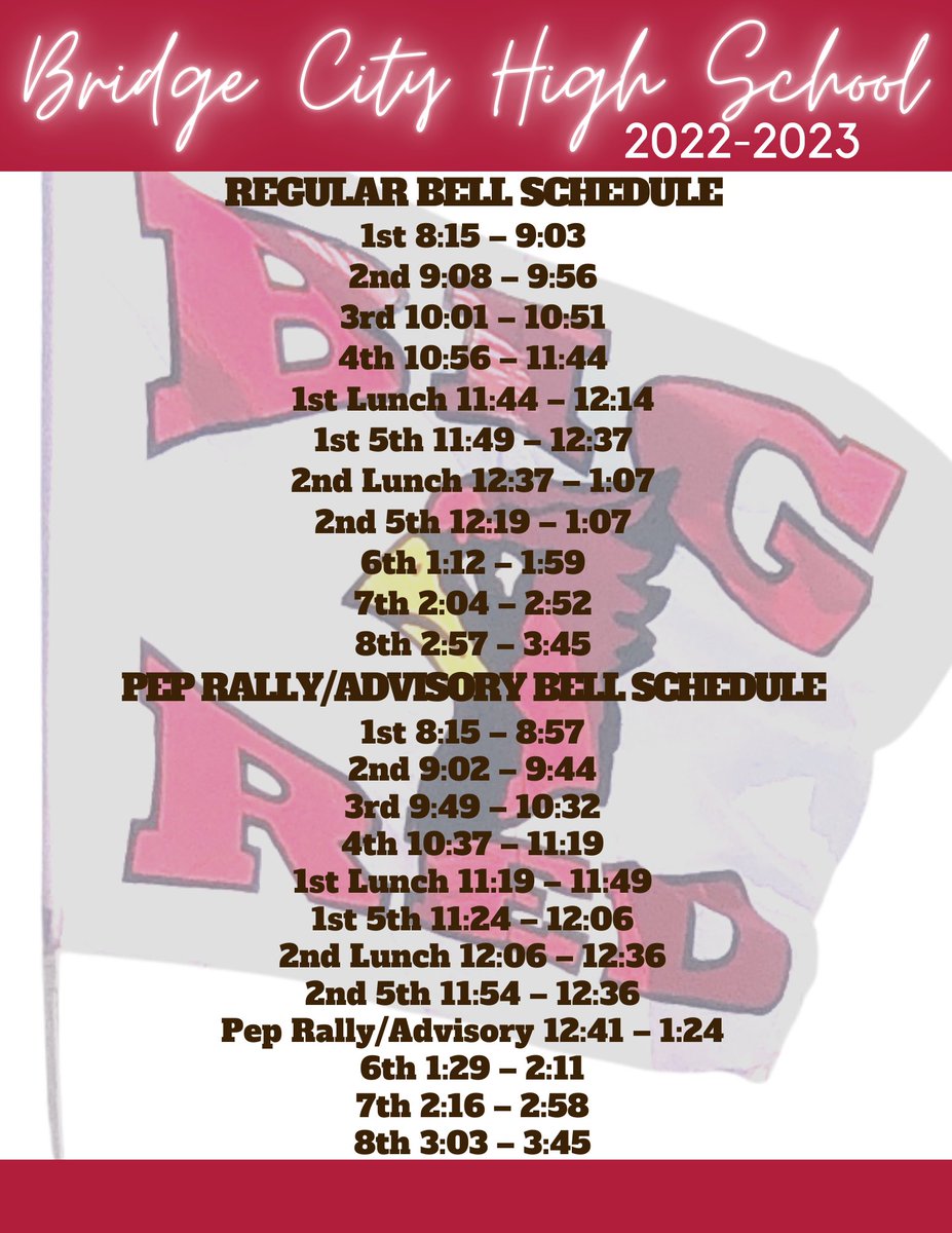 BCHS Bell Schedule 22-23 🛎 
ONE WEEK‼️ ONEWEEK❤️
#GOBIGRED #CARDINALOHANA🏝