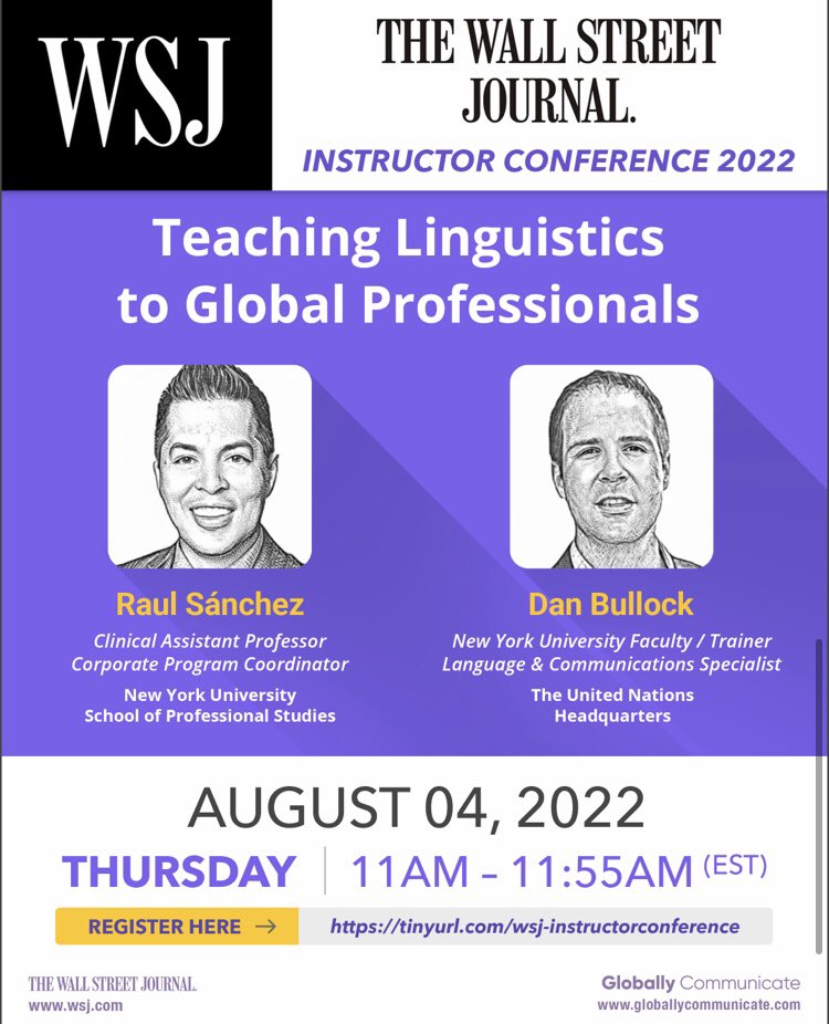 Connecting Globally (@globalcommnyc) on Twitter photo Communicate powerfully across cultures? #RSVP for our free to <a href="/WSJ/">The Wall Street Journal</a>; #NYU Prof. Raul Sanchez & Prof. Dan Bullock share #tips on "Teaching Linguistics to Global Professionals” at the The Wall Street Journal Instructor Conference: tinyurl.com/wsj-instructor…
THURS, 8/4-11AM EST
<a href="/NYUSPS/">NYU School of Professional Studies</a> Communicate powerfully across cultures? #RSVP for our free to <a href="/WSJ/">The Wall Street Journal</a>; #NYU Prof. Raul Sanchez & Prof. Dan Bullock share #tips on "Teaching Linguistics to Global Professionals” at the The Wall Street Journal Instructor Conference: tinyurl.com/wsj-instructor…
THURS, 8/4-11AM EST
<a href="/NYUSPS/">NYU School of Professional Studies</a>