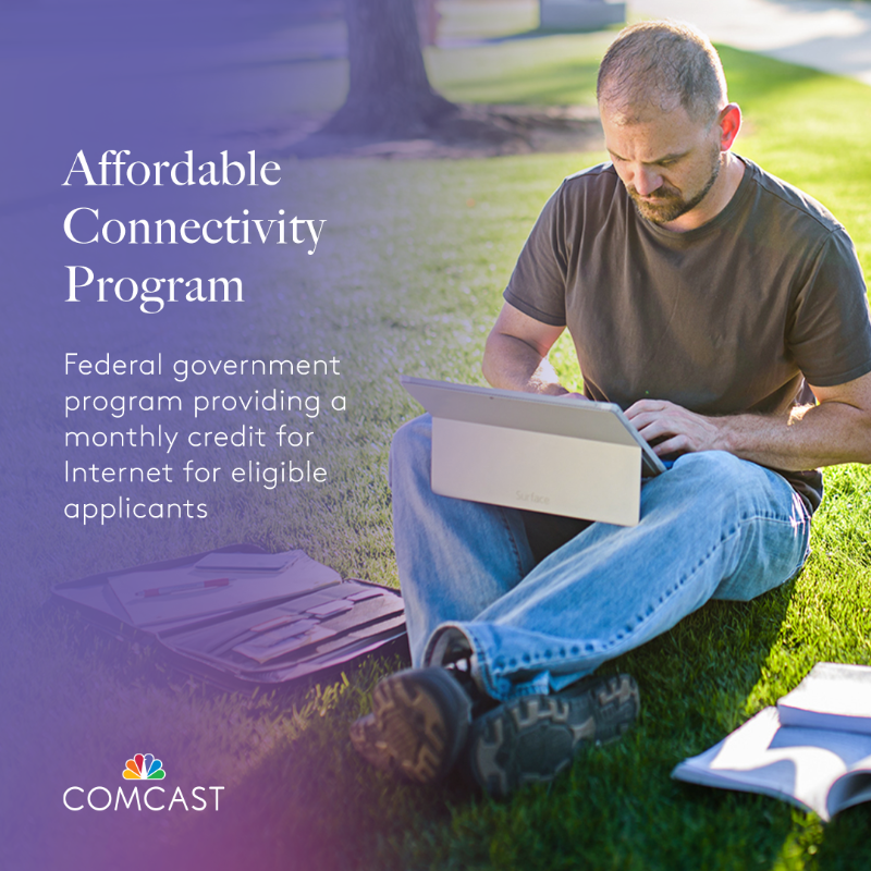 comcast's tweet photo. There are more pathways than ever for students, families, &amp; individuals in need to connect to free or affordable Internet. Scroll through to see how.

Learn more on our commitment to advancing #digitalequity.