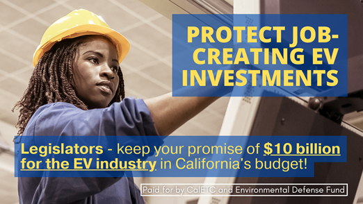EDF_CA's tweet photo. .@GavinNewsom & #CALeg, the #CalBudget $10 BILLION investment in #EVs is historic and must be protected β especially $$$ for #CleanCars4All, @CaliforniaHVIP & #SB372 that help Californians and businesses access pollution-free cars, trucks, vans and buses! https://t.co/7p4svnfrKY https://t.co/u8fgbOEQev